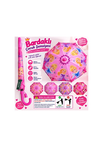 Loacandleco Bardaklı Kız Çocuk Şemsiyesi Prenses Desenli Renkli Çocuk Şemsiyesi Çok Renkli - 924701784 Çok Renkli
