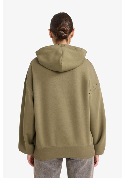 Defacto Oversize Geniş Kalıp Kapüşonlu Kalın Kumaş Sweatshirt G7375ax25cwkh109 Haki-kh109