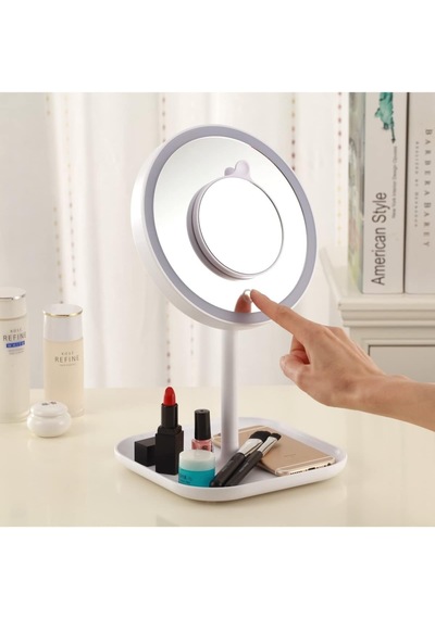 1x+5x Zoom 23 Led Işıklı Makyaj Aynası, 360 Döner, Dokunmatik Sensörlü, Kablolu Kablosuz Kullanım