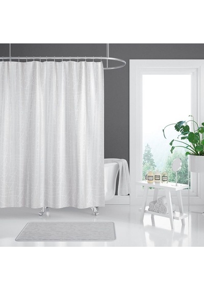 Duş Perdesi Mermer Desenli Banyo Perdesi Çift Kanat 2x120x200cm 16 Adet C Halka Hediyeli Diğer