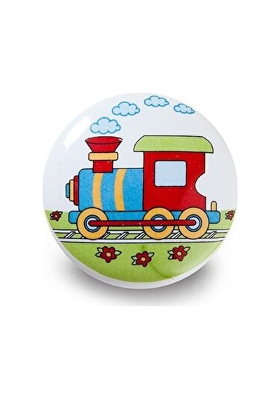 Porselen Çocuk Odası Düğme Kulp Tren Siyah