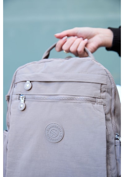 Sanmorris Unisex Suya Dayanıklı Krinkıl Kumaş Çok Gözlü Vizon Laptop Okul Ve Sırt Çantası Vizon