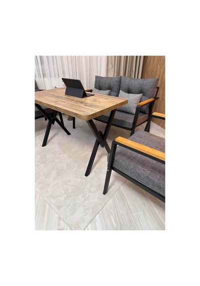 Houseart Balkon ,bahçe , Teras , Cafe ,salon , Metal Kanepe , Metal Kanepe Koltuk ,oturma Takımı 2-1-1 , Yemek Masası , Orta Masa Gri