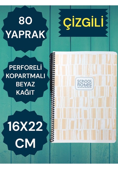 Çizgili 16x22 80 Yaprak Telli Defter Karton Kapak Perforeli Yeşil