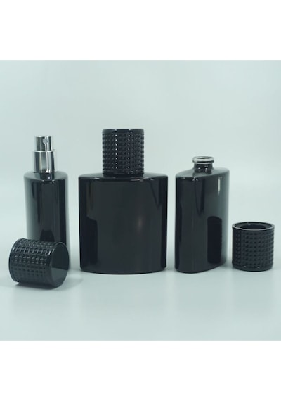 Parfüm Şişesi 50 Ml 2 Adet Özel Siyah Elips Kolay Kapama Boş Şişe