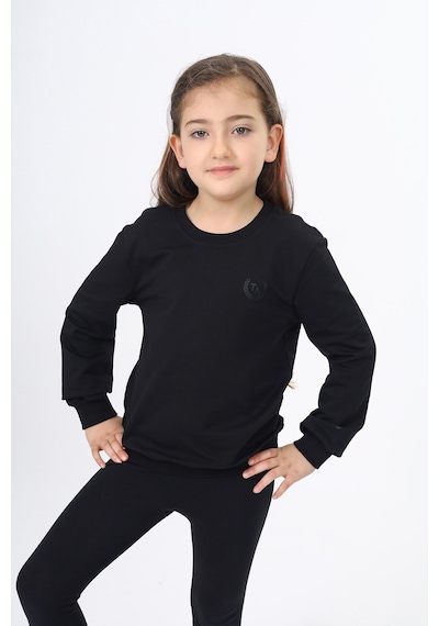 Toontoy Kız Çocuk Relax Fit Bisiklet Yaka Nakış Baskılı Sweatshirt - 2 İplik Siyah