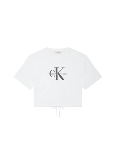 Calvin Klein Ss Monologo Cropped, Yaf Beyaz Kadın T-shirt