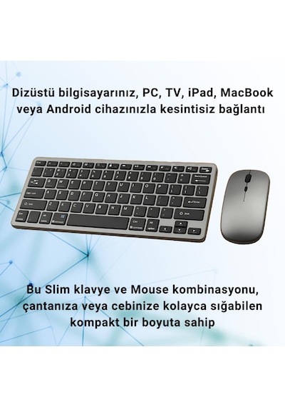 Coofbe Premium 2.4g Kablosuz Bluetooth Klavye Mouse Seti Şarj Edilebilir Telefon Tablet Laptop Klavye Seti