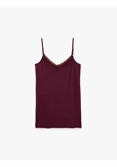 Koton Dantel Detaylı V Yaka Viskon Askılı Pijama Üstü Bordo 7wlk60002mk