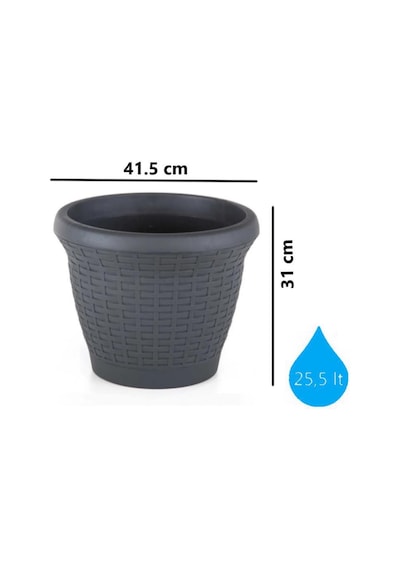 Omnipazar So-hs05 Plastik Hasır Desenli Saksı 25 Lt Antrasit 6 Adet