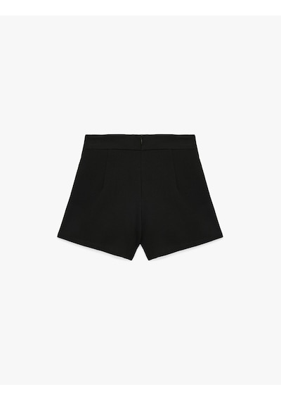 Koton Krep Scuba Kumaş Fiyonklu Pileli Mini Şort Etek Siyah 6sak10247ek