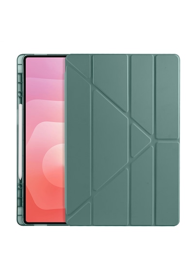 Samsung Galaxy Tab S11 Ultra Uyumlu Kılıf Tri Folding Kalem Bölmeli Katlanabilir Standlı Pu Yumuşak Kapak Kapaklı Kılıf