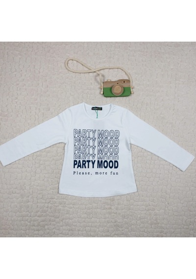 Momikon Kız Çocuk Party Mood Yazılı Pamuklu Sweat Beyaz