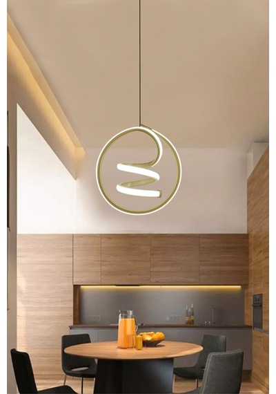 Modern Tekli Sarkıt Led Avize Antre Oda Helezon 3 Renk Ledli Avize Gold Eskitme 3 Renk