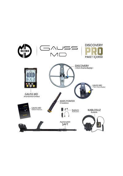 Gauss Md Dedektör Discovery 33cm + 18cm Başlık Pinpointer + Kulaklık