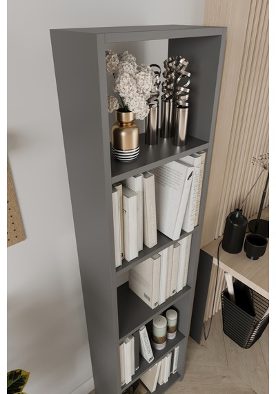 Uludağ 5 Raflı Kitaplık Dekoratif Kitaplık Modern Kitaplık-antrasit Gri