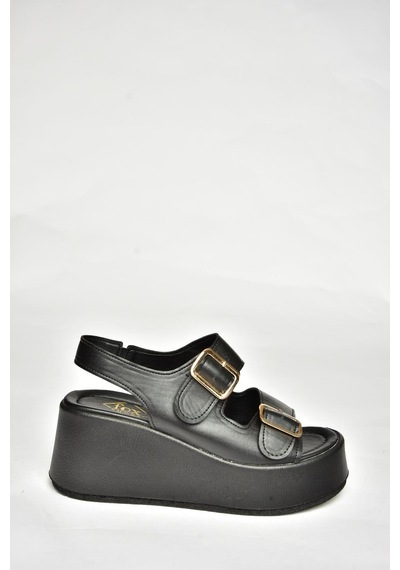 Fox Shoes U946418509 Siyah Dolgu Topuklu Kadın Ayakkabı Siyah-suni Deri