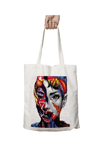 Art Hediye Audrey Hepburn Renksel Resim İki Tarafı Kalıcı Baskılı Yıkanabilir Okul Plaj Omuz Bez Çantası Çok Renkli