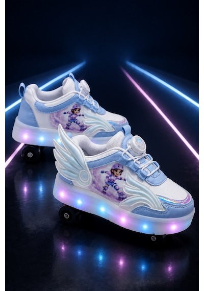 Muggo Wıngs Çocuk Kanat Detaylı Işıklı Patenli Tekerlekli Sneaker Spor Ayakkabı Mavi