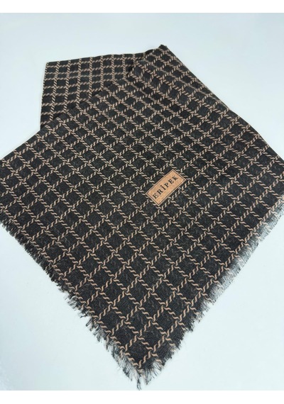 Eripek Desenli Flamalı Keten Eşarp- 06112 Siyah-somon