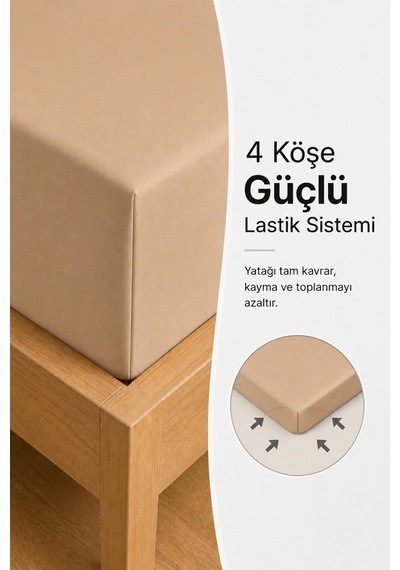 %100 Pamuk Penye Lastikli Çarşaf - Çift Kişilik Kahverengi