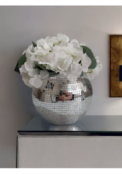 Işıltı Home Desing Aynalı Yuvarlak Cam Vazo Gri