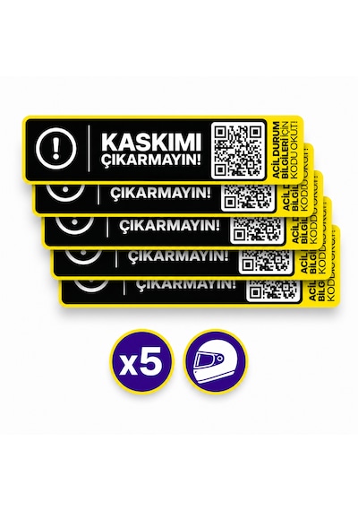 5'li Paket Meo Qr Kodlu Kask Acil Durum Bilgileri Etiketi Kask Etiketi