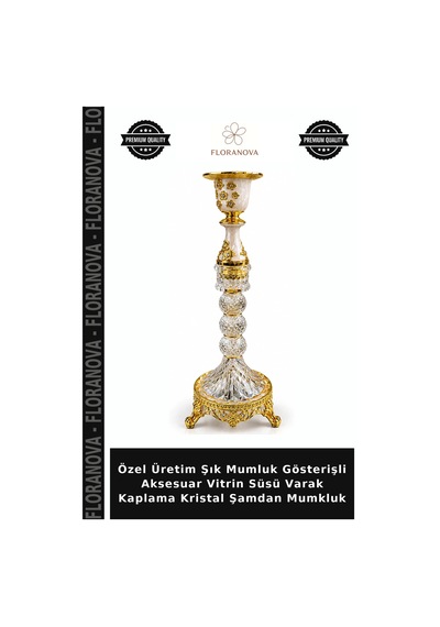 Özel Üretim Şık Mumluk Gösterişli Aksesuar Vitrin Süsü Varak Kaplama Kristal Şamdan Mumkluk Çok Renkli