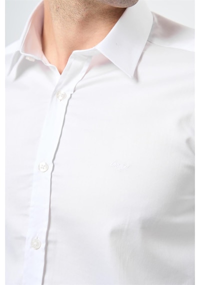 İmza Beyaz Uzun Kol Düz Bez Ayağı 032 Sert Yaka Classic Slim Fit Gömlek 1004245324 Beyaz