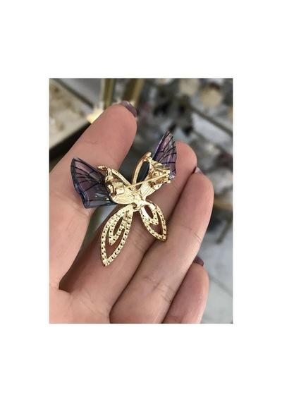Taş Detaylı Renkli Kelebek Model Broş Çok Renkli