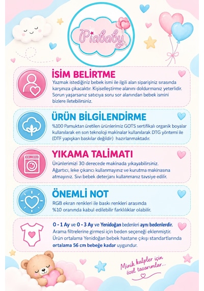 Pia Baby Kız Bebek Hastane Çıkışı 12 Parça %100 Pamuk İsme Özel Organik Baskılı Kese Hediyeli 100211kyx Ekru