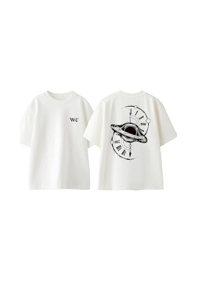 Thewert The 4th Dimension Tasarım Sırt Baskılı Pamuk Beyaz Oversize T-shirt