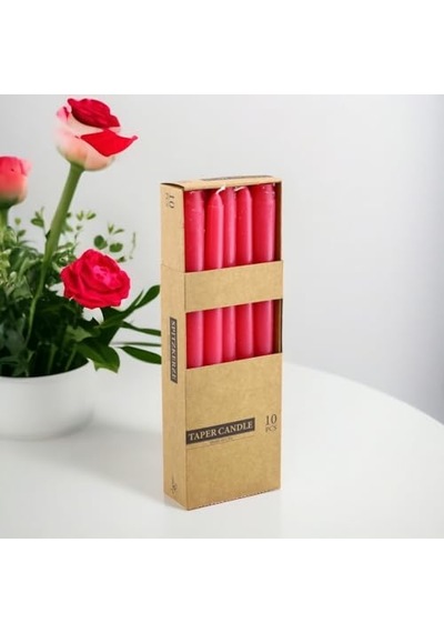 Şamdan Mum 10'lu Düz Kırmızı Dekoratif Mumu Kandil Hediyelik Fitilli Mumluk 25 Cm Çok Renkli