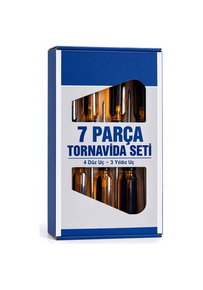 7 Parça Tornavida Seti 4 Düz Ve 3 Yıldız Uçlu Şeffaf Saplı Kutulu Set