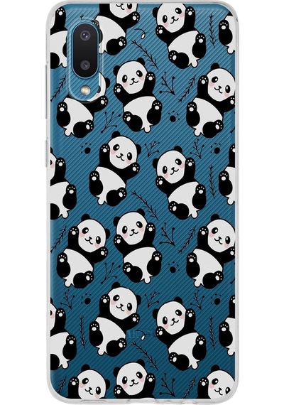 Samsung Galaxy A02 Uyumlu Kapak Panda Tasarımlı Şeffaf Silikon Kılıf Şeffaf