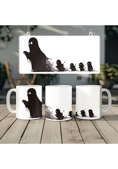 Spooky Hayalet Kupa Bardak Eğlenceli Cadılar Bayramı Temalı Tatlı Öcü Tasarımı Beyaz