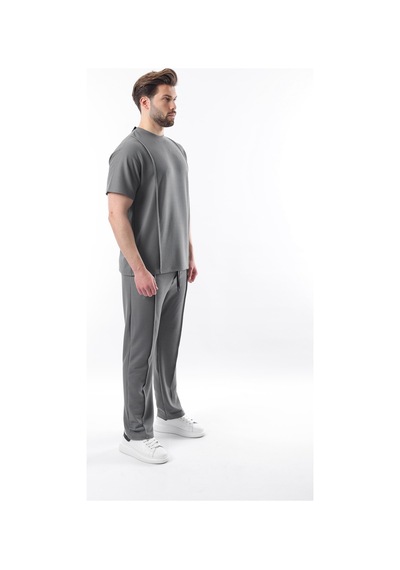 Madmext Füme Önü Pileli Overfit Erkek Takım E7304 Füme