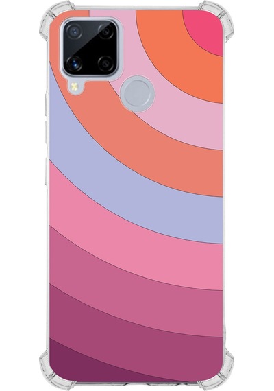 Realme C15 Uyumlu Kamera Korumalı Renk Cümbüşü F Tasarımlı Şeffaf Silikon Kılıf