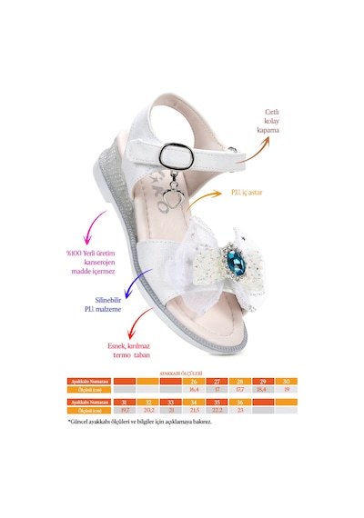 Kiko Kids Bufly Fiyonklu Kız Çocuk Sandalet Ayakkabı Beyaz Beyaz