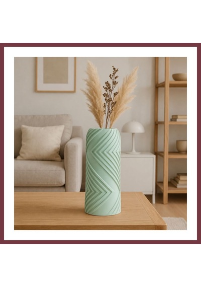 Storeşahin 3d Baskı Vector Vazo - Geometrik Çizgili Dekoratif Vazo-mint Shn0720