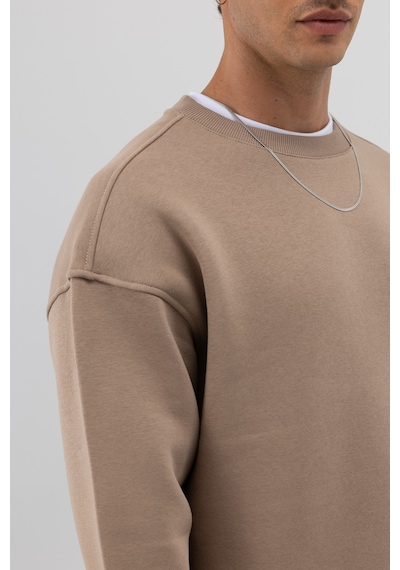 Vamos Basic Bisiklet Yaka Oversize Sweatshirt Vizon
