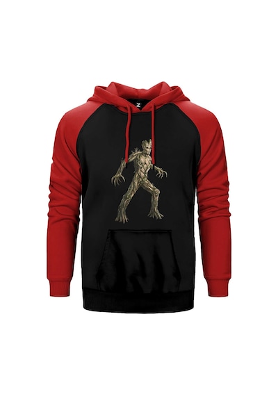 Galaksinin Koruyucuları Groot Kırmızı Renk Reglan Kol Kapşonlu Sweatshirt Kırmızı