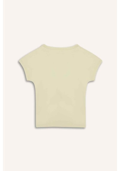 DeFacto Kız Çocuk Slim Fit Dar Kesim Bisiklet Yaka Basic Düz Fitilli Kaşkorse Kısa Kollu Tişört B3053A825SMER183 Ekru