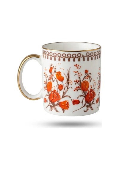 400 Ml Nostalji Çiçek Desenli Kupa 1 Adet Beyaz - Altın