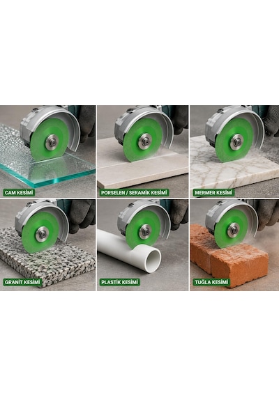 Cam/elmas Kesme Ve Taşlama Diski, Yeşil, 115x22.23 Mm, 1.0 Mm Kalınlık, Porselen, Granit, Seramik,plastik,mermer, Tuğla İçin
