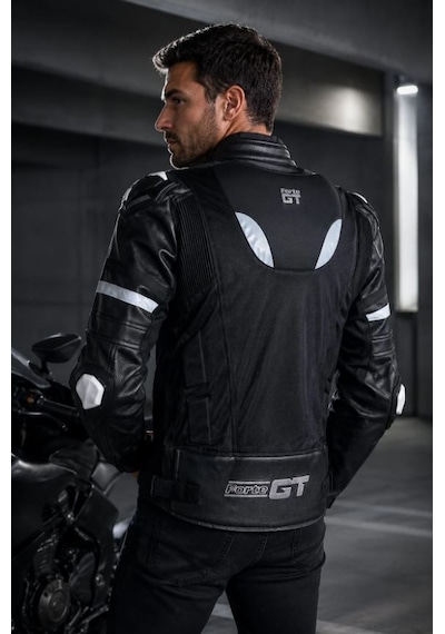 Yyk Forte Gt Titan Hörgüçlü Deri Korumalı Ceket Motosiklet Montu Antrasit - Siyah