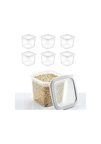 6'lı Set Skali Kare Saklama Kabı Beyaz 740 Ml 7009