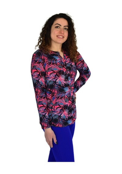 Kadın Yaprak Baskılı Düğmeli Viscon Bluz Bgl-st04273 Pembe Kadın Yaprak Baskılı Düğmeli Viscon Bluz Bgl-st04273 Pembe