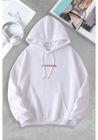 Macklin Unisex Kadın Erkek Battle With Medusa Özel Tasarım Baskılı Kapşonlu Sweatshirt Beyaz Mck1083 Beyaz