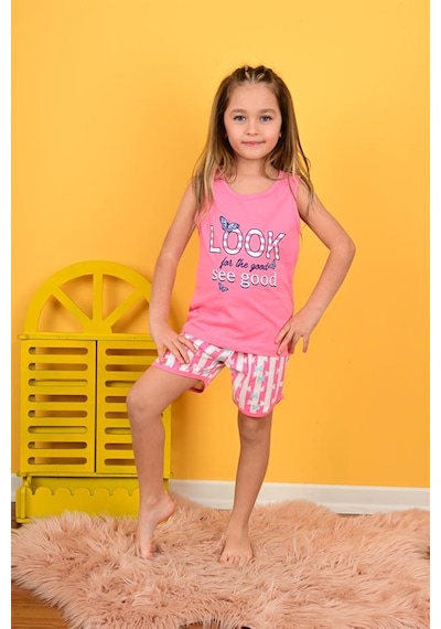 kız çocuk askılı pijama takımı look see good pembe